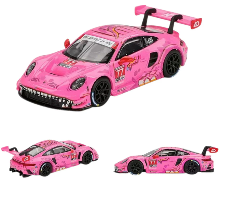 Mini GT #1052: Roxy Porsche 911 GT3 R #77 AO Racing 2024 IMSA Road America 1:64 Scale Box packaging